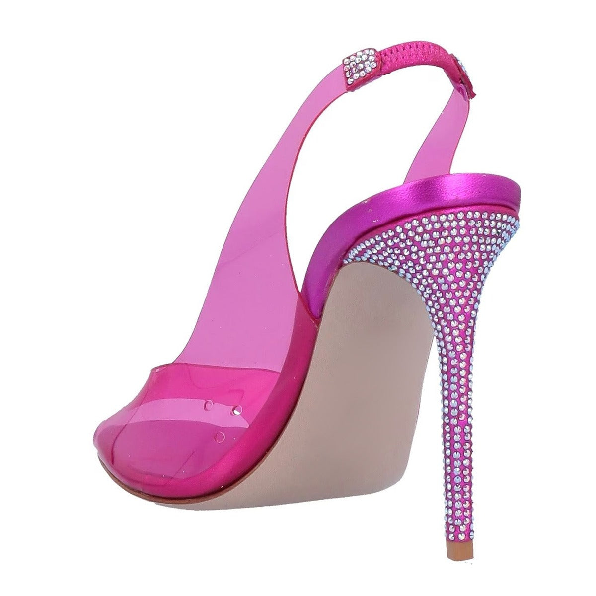 Fuchsia Open Toe Rhinestone Embellished Clear High Heels Sandals