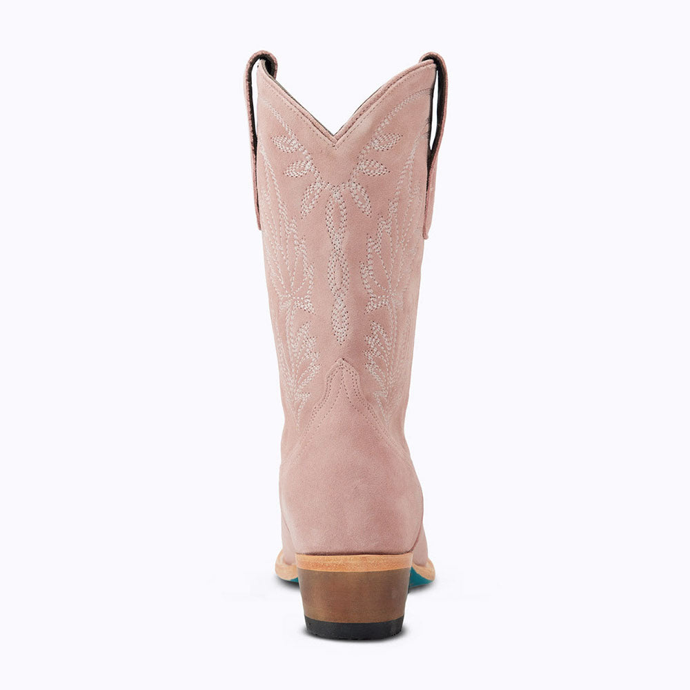 Beige Faux Suede Pointed Toe Chunky Heel Mid-Calf Cowgirl Boots