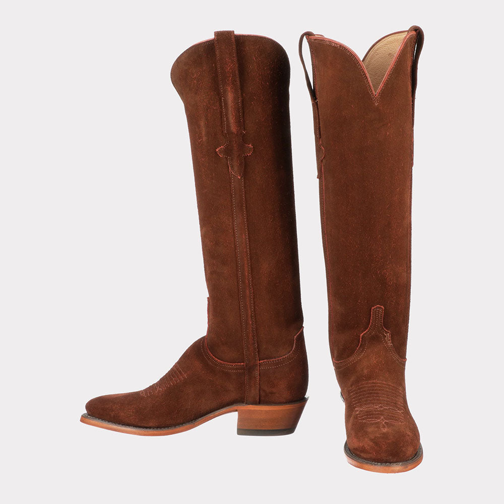 Embroidered Knee-High Block Heel Brown Cowboy Boots for Women