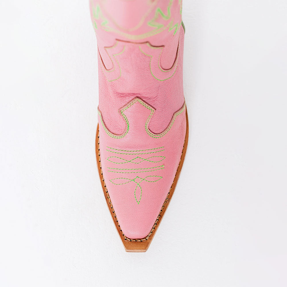Embroidered Block Heel Snip Toe Pink Cowgirl Boots for Women