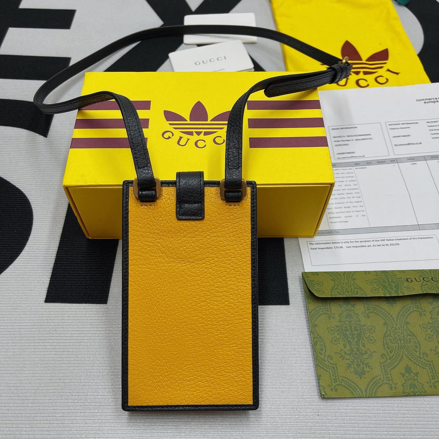 gg x Adidas Phone Case Yellow For Women, Women’s Bags 7.3in/18cm gg