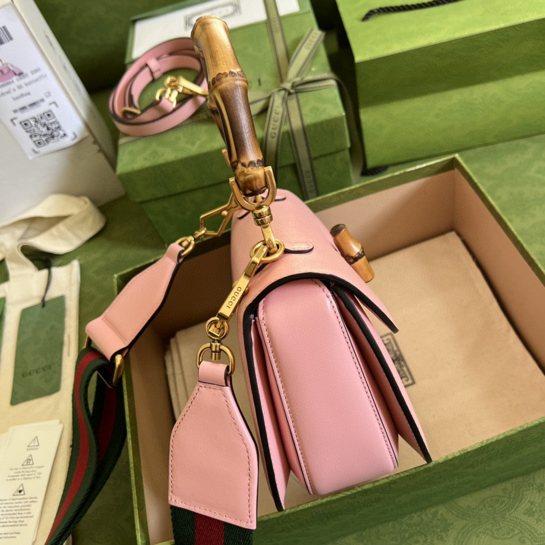 gg Bamboo 1947 Small Top Handle Bag Pink For Women 8.3in/21cm gg 675797 10ODT 5467