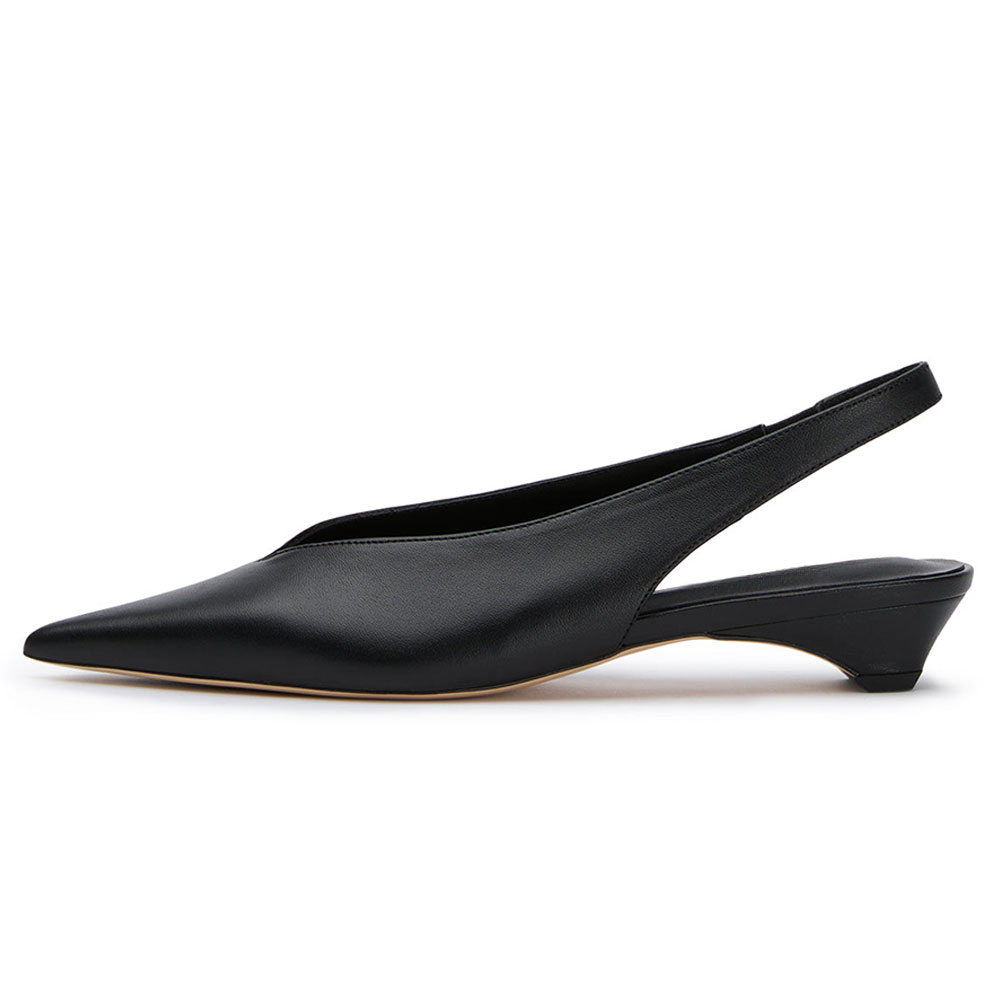 Elegant Black Slip-On Pointed Toe Kitten Heel Slingback Shoes
