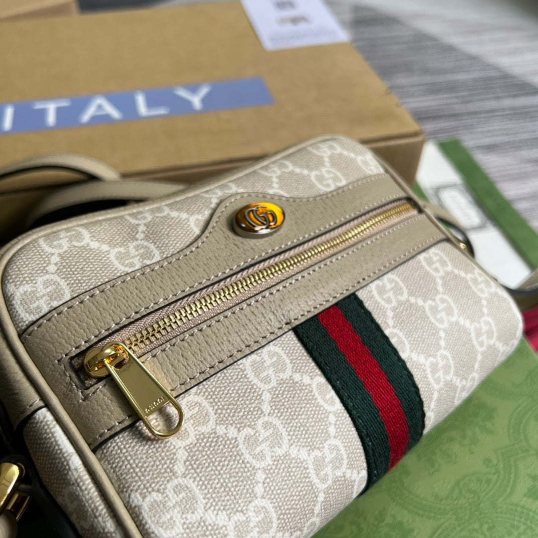 gg Ophidia Mini gg Bag Beige And Ebony gg Supreme Canvas, With Beige For Women 7in/17.5cm gg