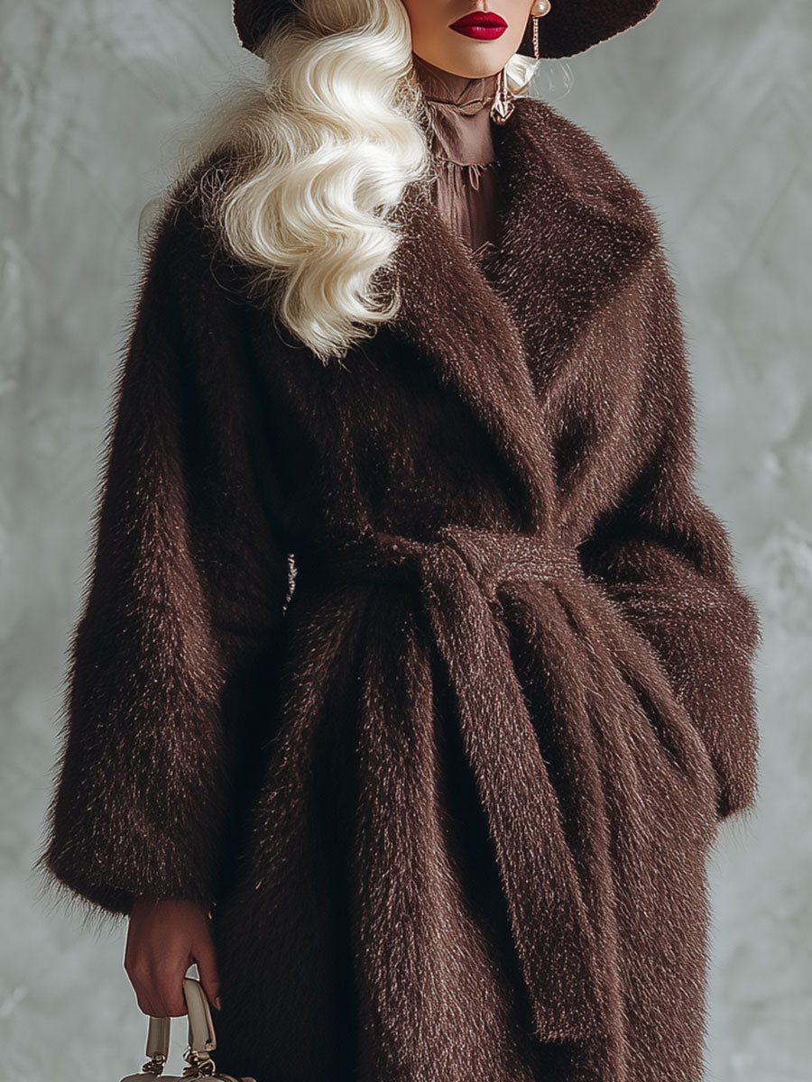 Elegant And Stylish Faux Mink Chocolate Brown Coat