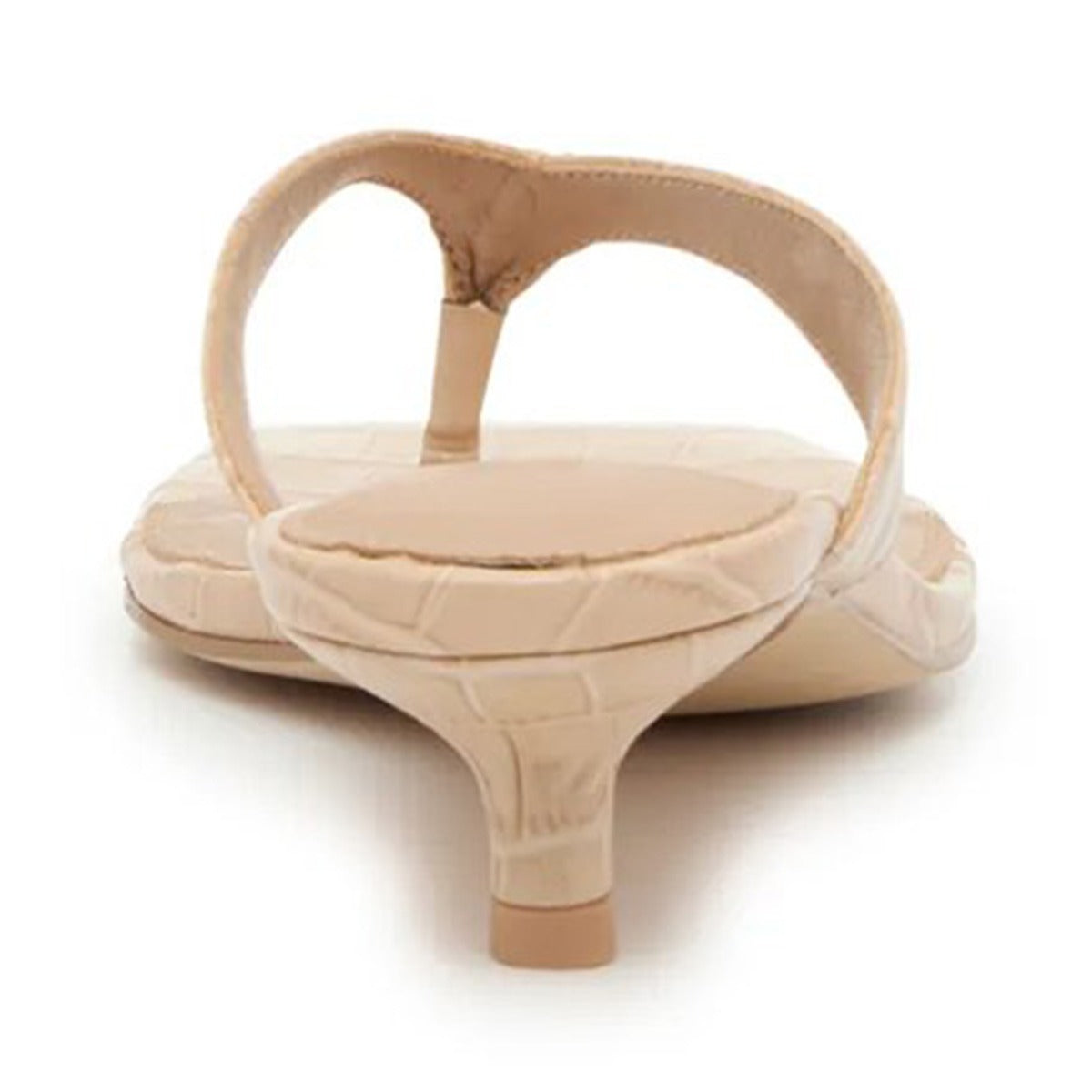 Beige Open Square Toe Crocodile Embossed Flip Flop Low Heel Sandals