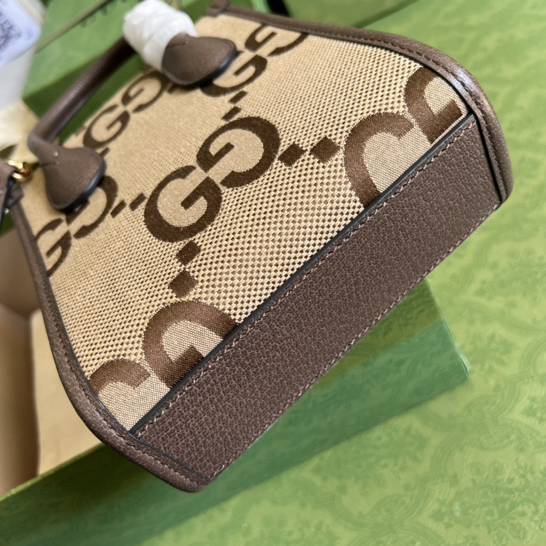gg Jumbo gg Mini Tote Bag Camel And Ebony Jumbo Canvas For Women 8in/20cm 699406 UKMDG 2570