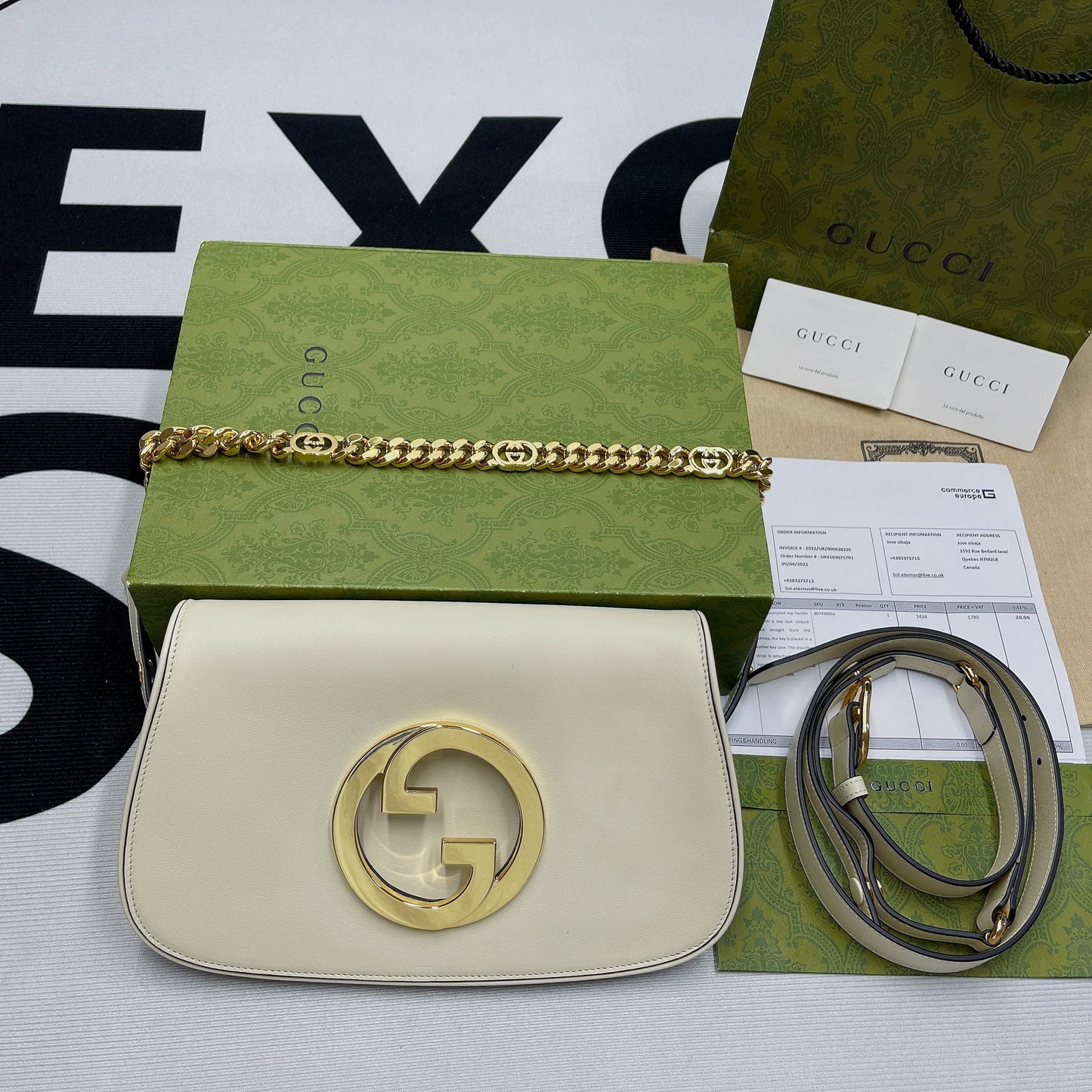 gg Blondie Shoulder Bag White For Women, Women’s Bags 11in/28cm gg 699268 UXX0G 9022