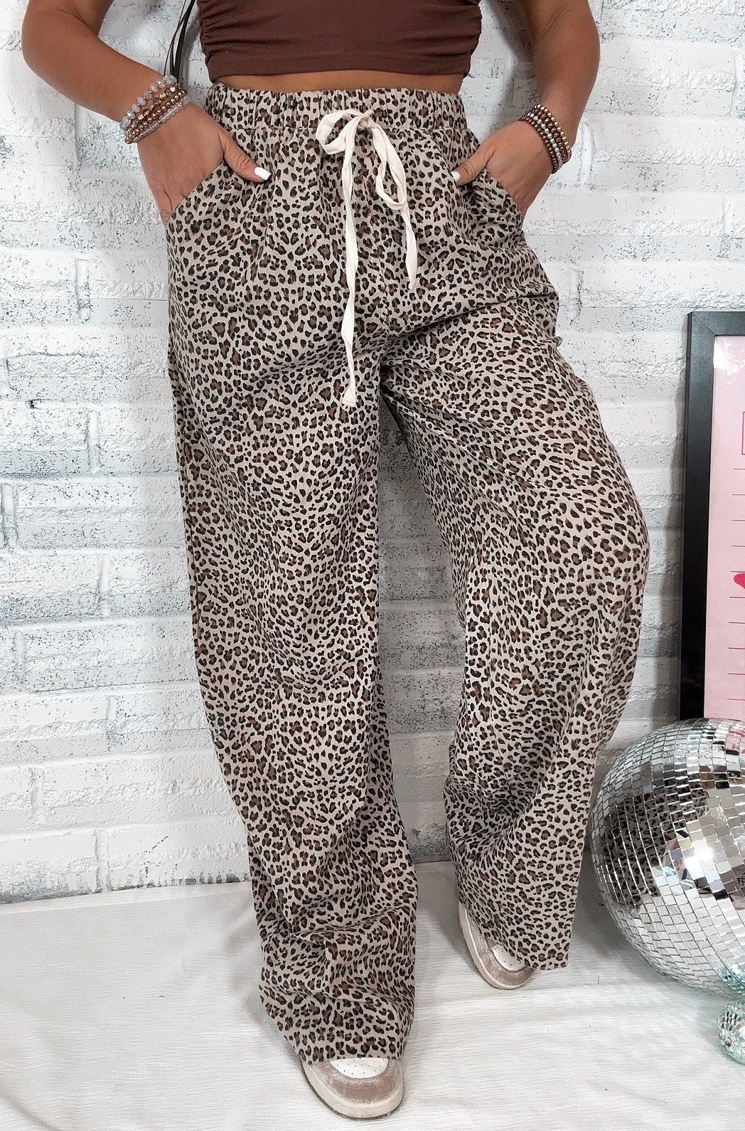 Leopard Print Linen Leg Pants