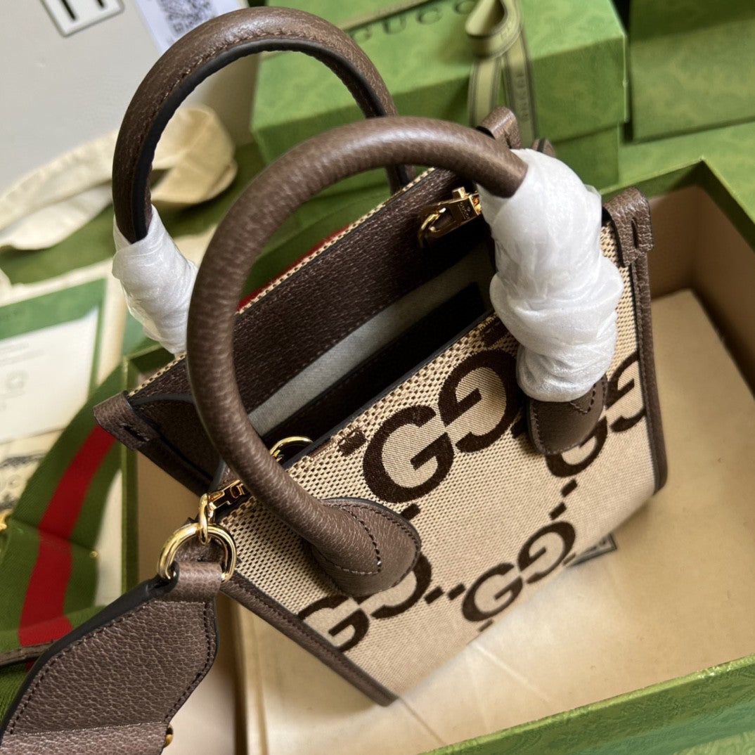 gg Jumbo gg Mini Tote Bag Camel And Ebony Jumbo Canvas For Women 8in/20cm 699406 UKMDG 2570