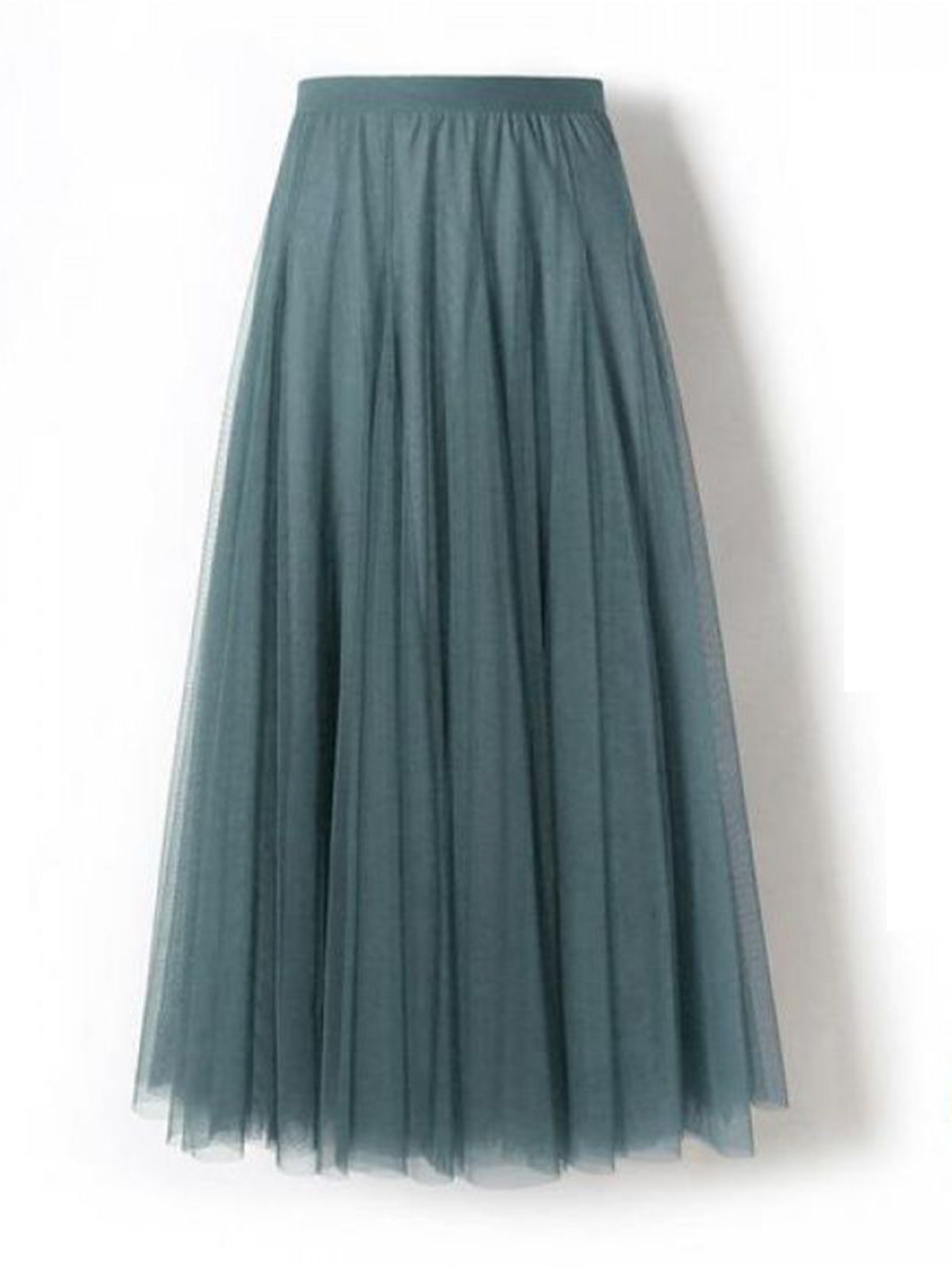 Daily Layered Pleated Stretchy Waist Solid Tulle Midi Skirt