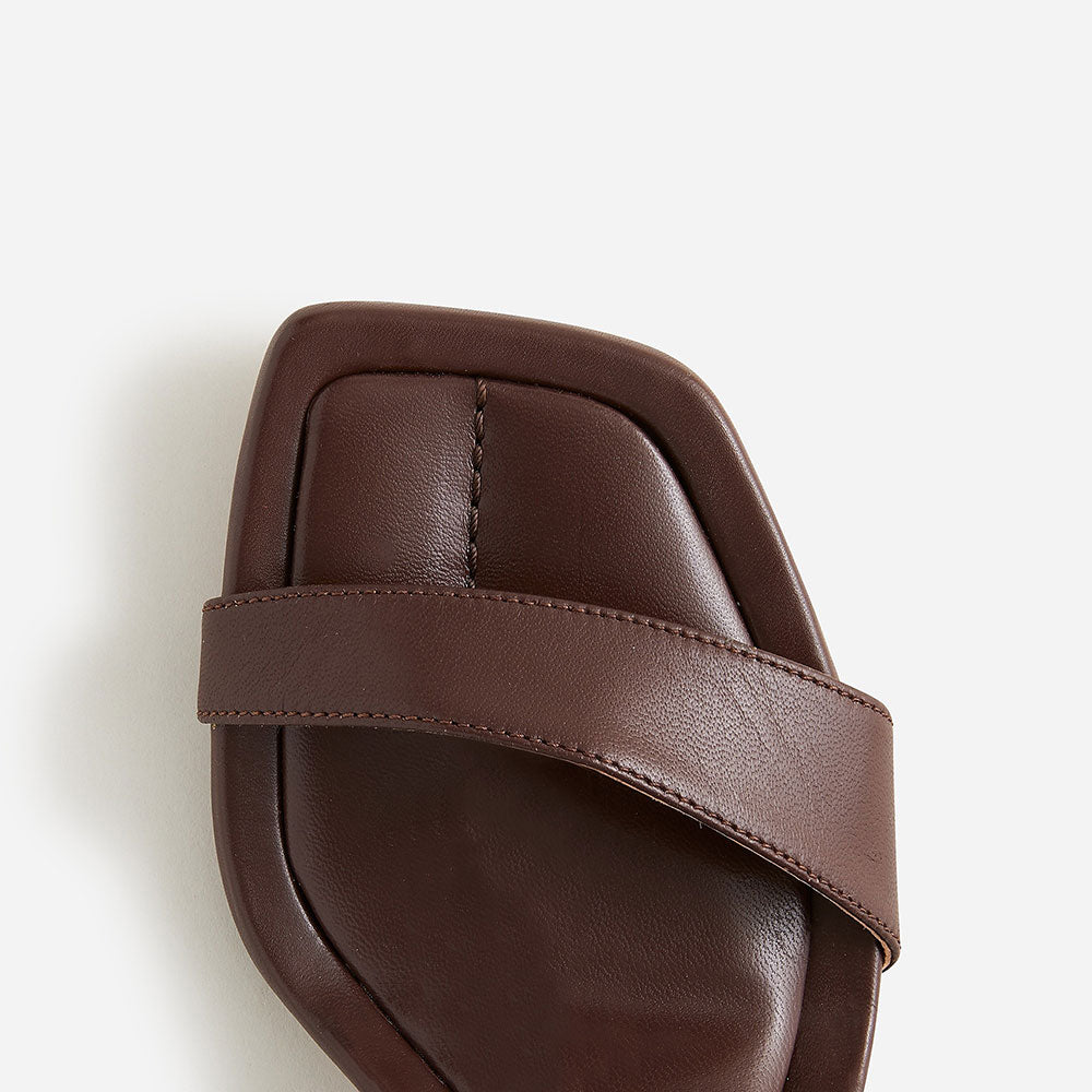 Dark Brown Vegan Leather Square-Toe Kitten Heel Lace Up Sandals
