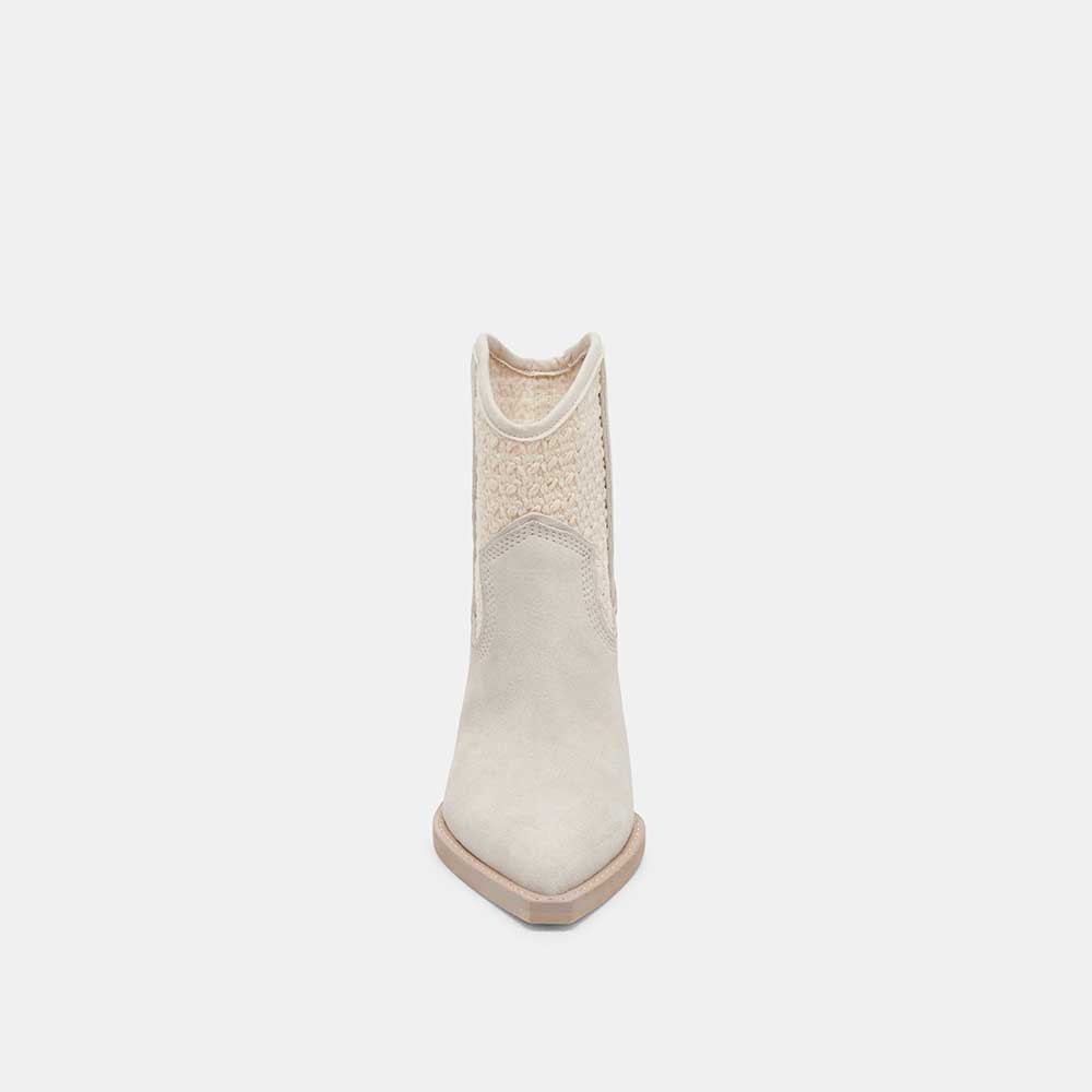 Beige Sand-Tone Pointed Toe Chunky Heel Cowgirl Booties