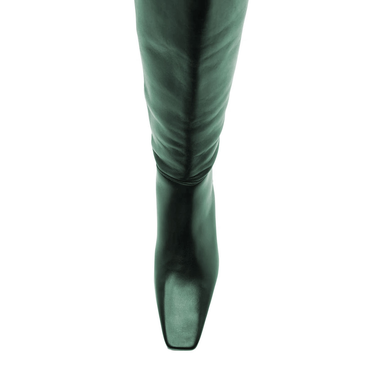 Dark Green Square Toe Kitten Heel Knee-High Tall Boots for Women