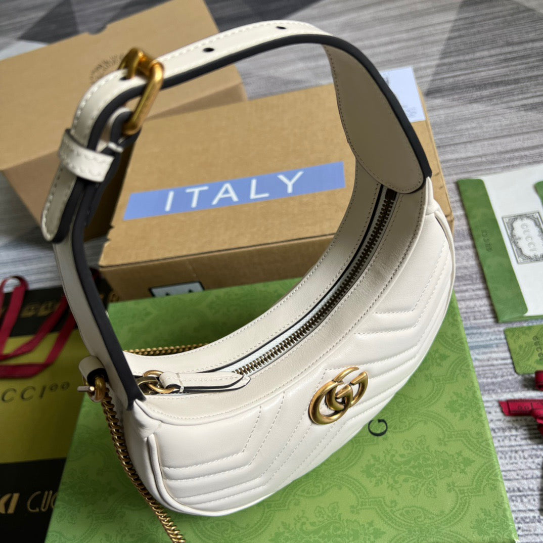 gg Marmont Half Moon Shaped Mini Bag White For Women, Women’s Bags 8.5in/22cm gg 699514 DTDHT 9022