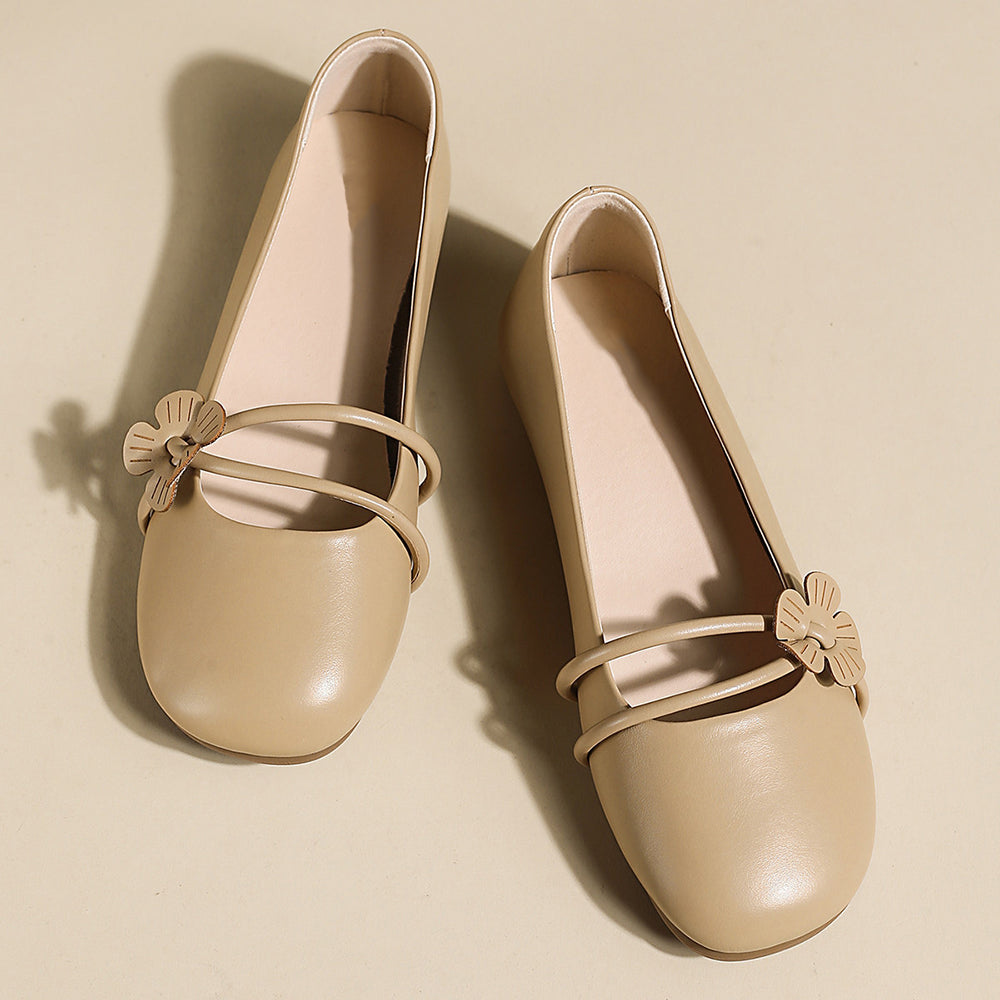 Beige Vegan Leather Round Toe Flat Formal Pumps