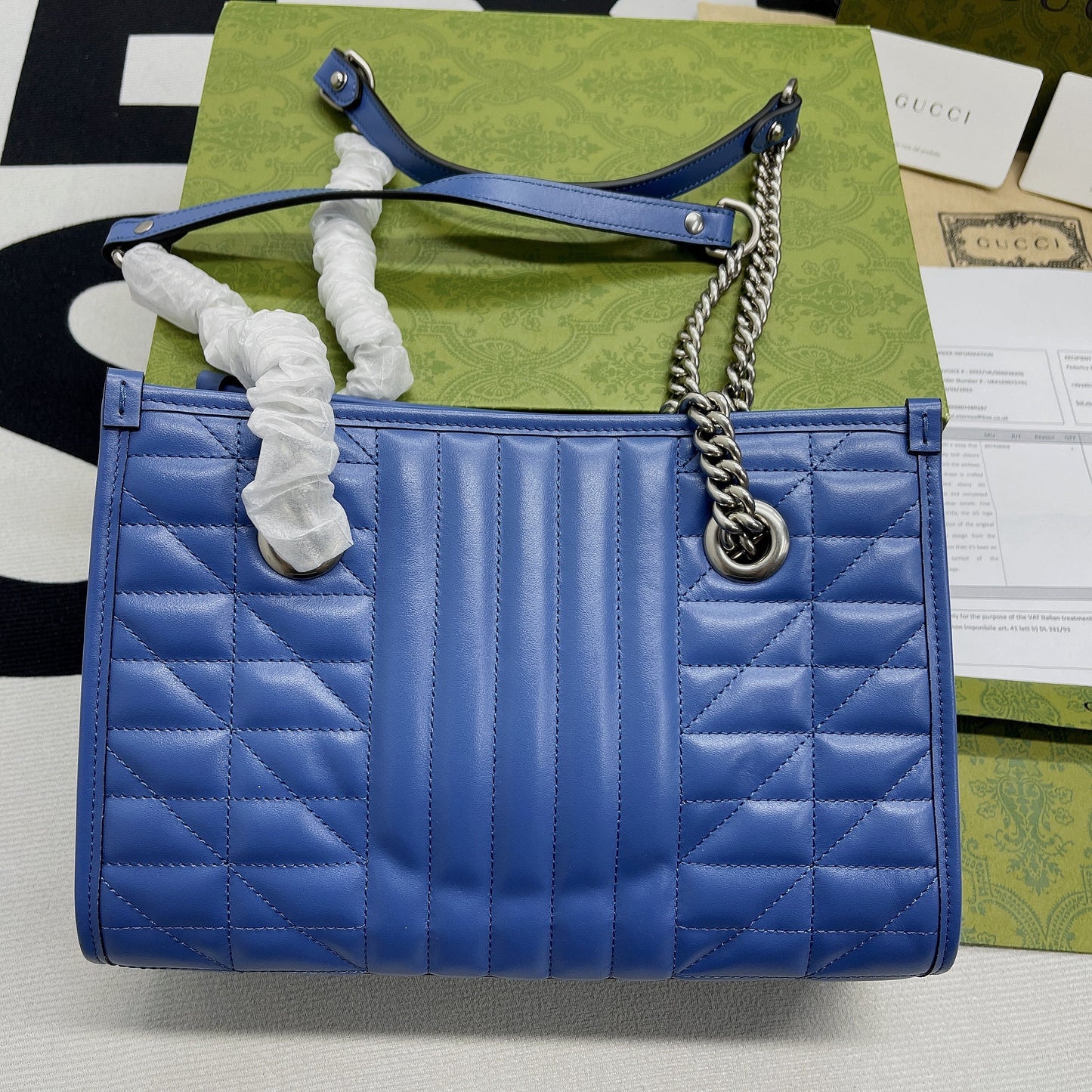 gg Marmont Medium Matelasse Tote Blue For Women, Women’s Bags 13.6in/34cm gg 675796 UM8BF 4340