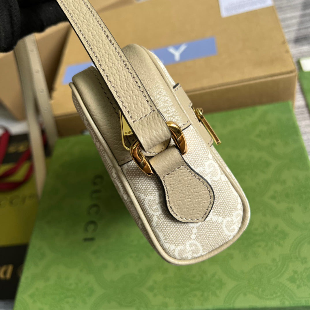 gg Ophidia Mini gg Bag Beige And Ebony gg Supreme Canvas, With Beige For Women 7in/17.5cm gg