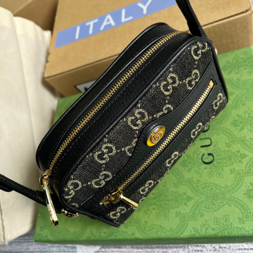 gg Ophidia Mini gg Bag Black And Ivory gg Denim Jacquard For Women 7in/17.5cm gg 517350 UN3BG 1274