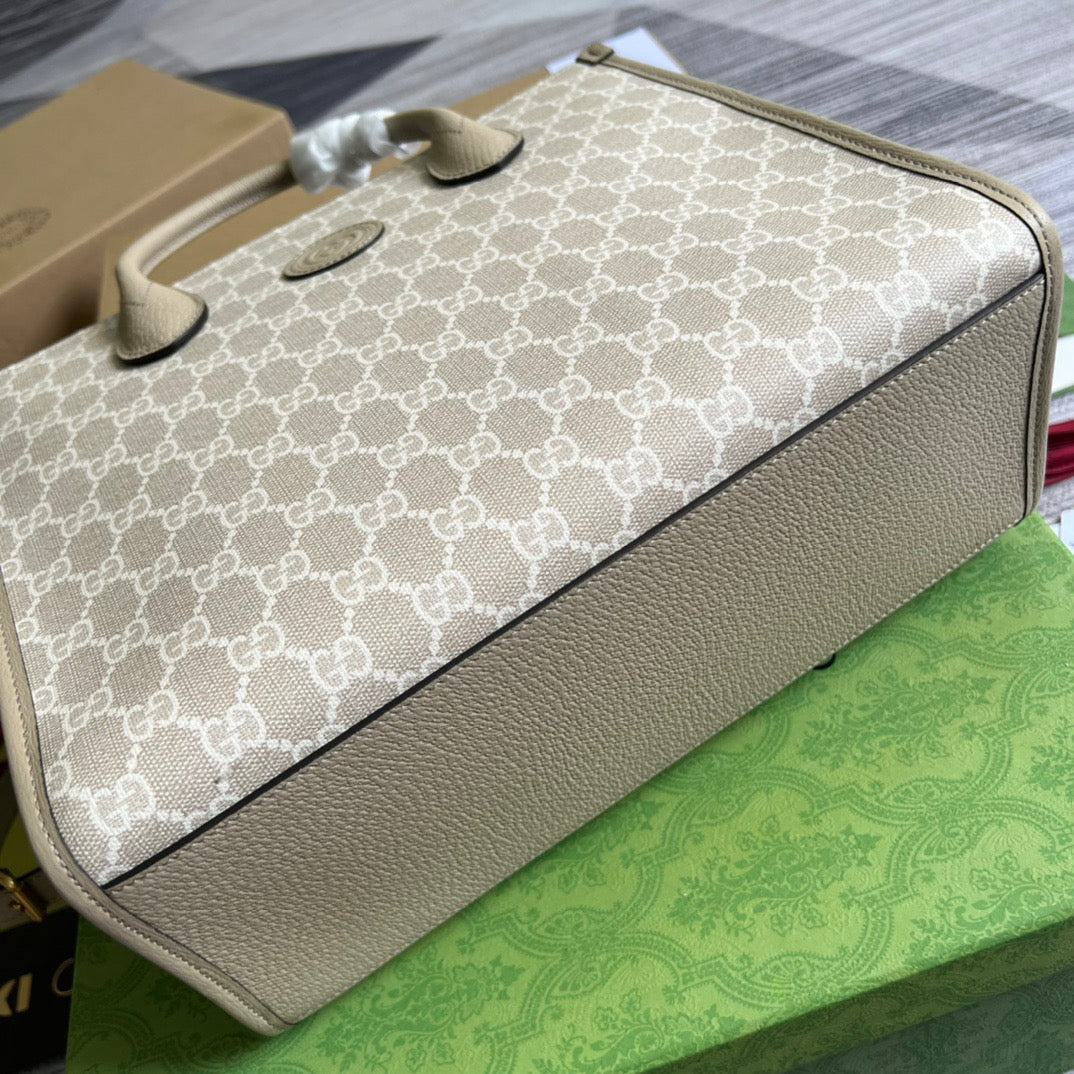 gg Small Tote Bag With Interlocking G Beige For Women, Women’s Bags 12.2in/31cm gg 659983 UULBT 9683