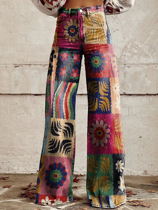 Daily High Rise Pattern Pocket Wide Leg Pants
