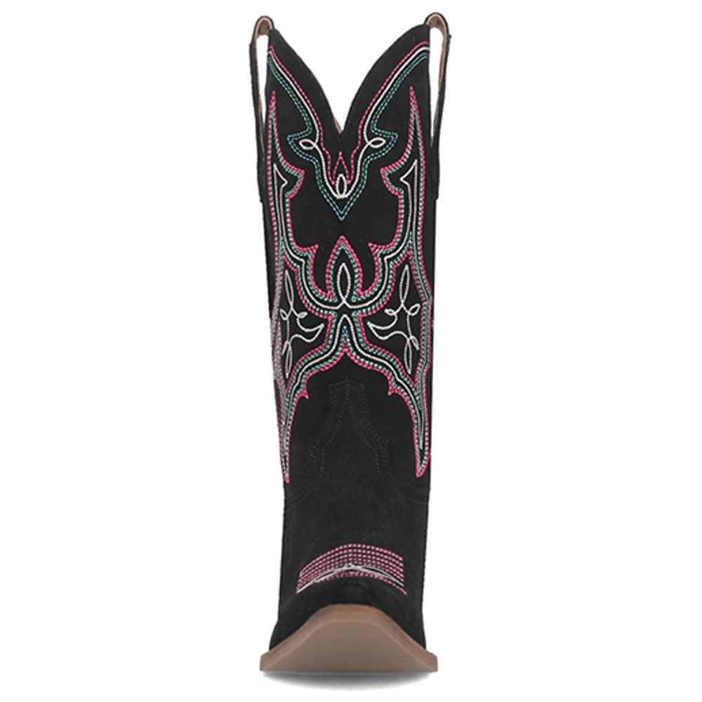 Embroidered Snip Toe Mid-Calf Wide Calf Cowgirl Boots in Black