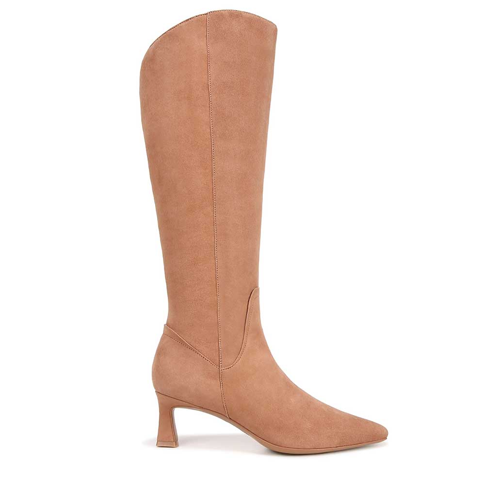 Beige Faux Suede Closed Toe Knee Kitten Heel Fall Boots for Women