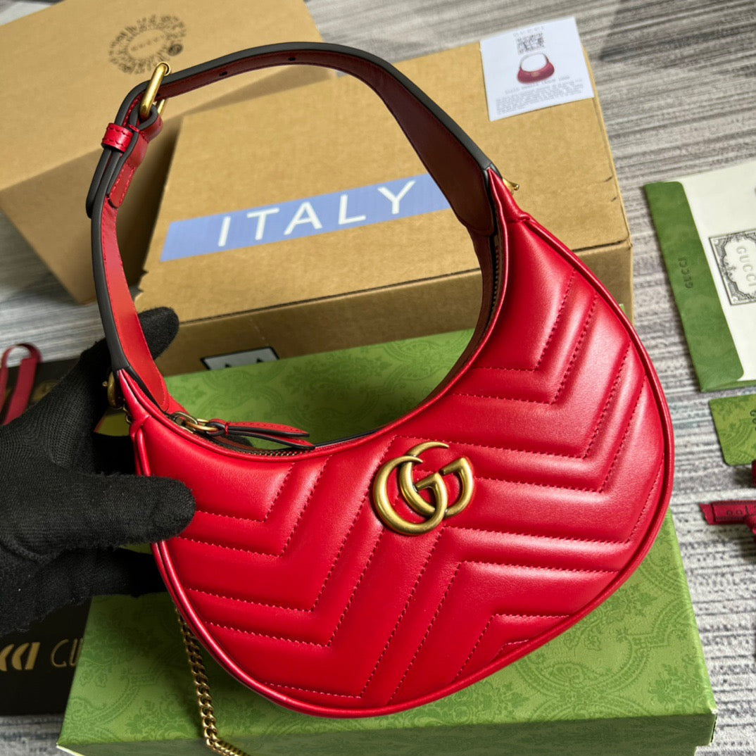 gg Marmont Half Moon Shaped Mini Bag Red For Women, Women’s Bags 8.5in/22cm gg