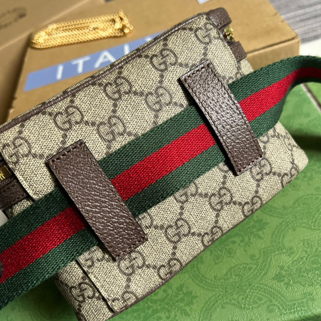 gg Ophidia Belt Bag With Web Beige/Ebony Soft gg Supreme Canvas For Men 7.1in/18cm gg 699765 96IWG 8745
