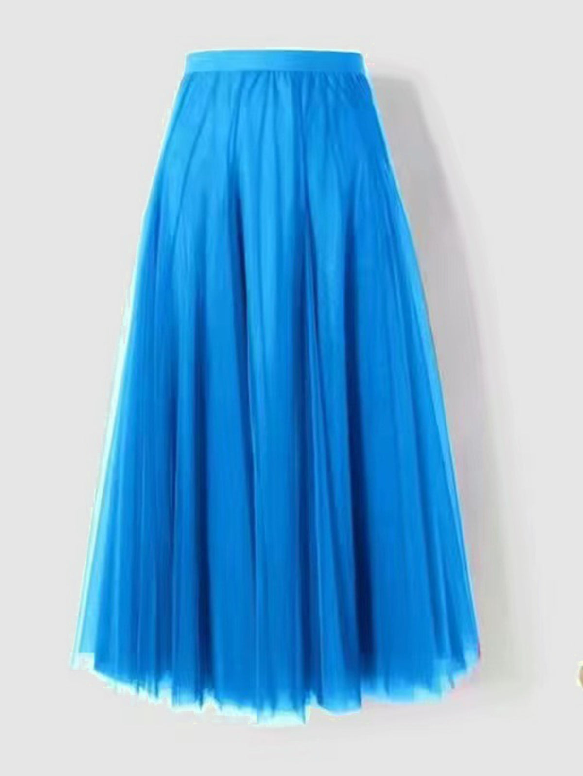 Daily Layered Pleated Stretchy Waist Solid Tulle Midi Skirt