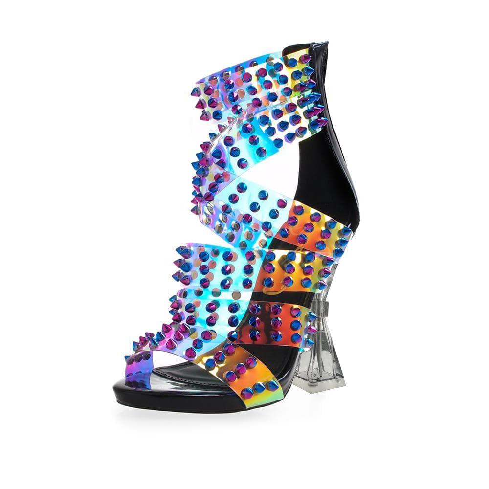 Embellishment Clear Open Toe 4'' Decorative Heel Studded Sandals