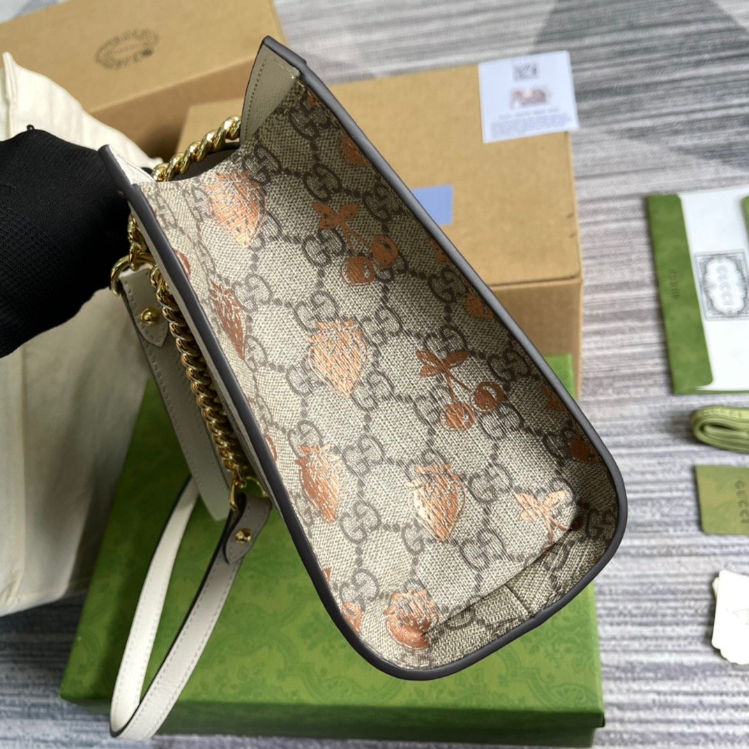 gg Padlock Small gg Strawberry Shoulder Bag Beige For Women, Women’s Bags 10in/26cm gg