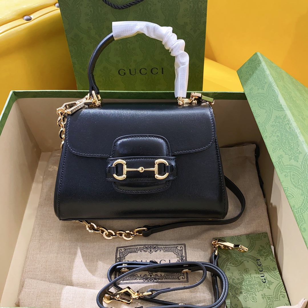 gg Horsebit 1955 Mini Bag Black For Women, Women’s Bags 8.7in/22cm gg 703848 AAA7G 1000