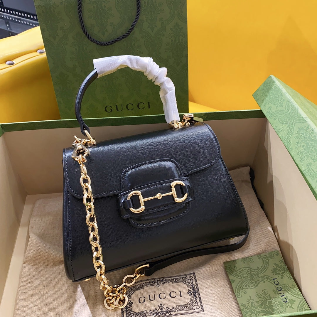 gg Horsebit 1955 Mini Bag Black For Women, Women’s Bags 8.7in/22cm gg 703848 AAA7G 1000