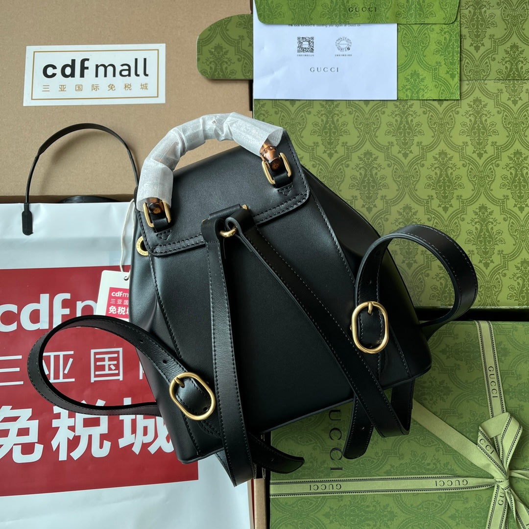 gg Bamboo Small Backpack Black For Women, Women’s Bags 8.6in/22cm gg 702101 UZY0T 1000