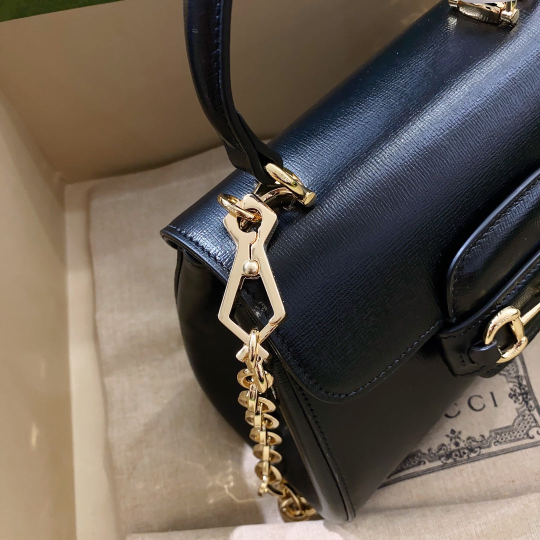 gg Horsebit 1955 Mini Bag Black For Women, Women’s Bags 8.7in/22cm gg 703848 AAA7G 1000