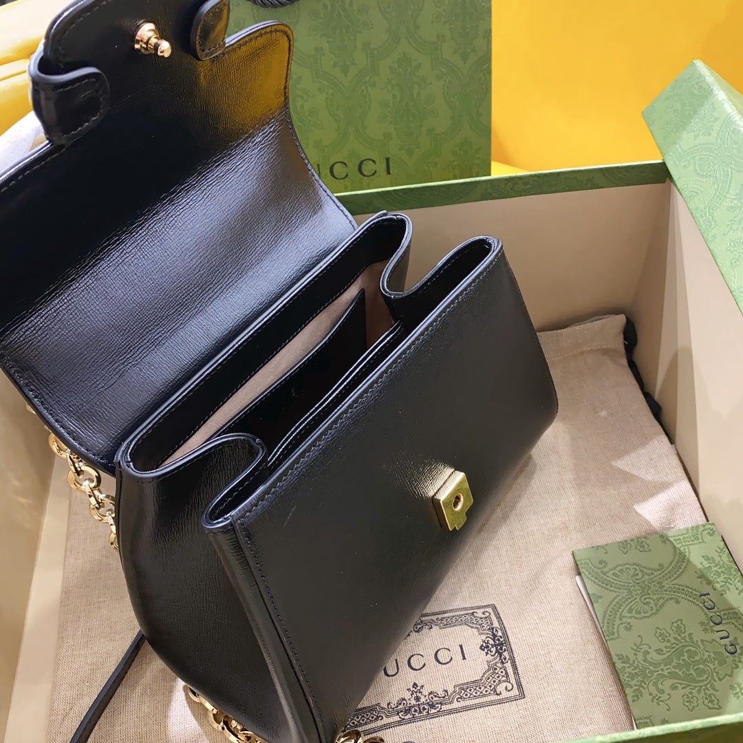 gg Horsebit 1955 Mini Bag Black For Women, Women’s Bags 8.7in/22cm gg 703848 AAA7G 1000