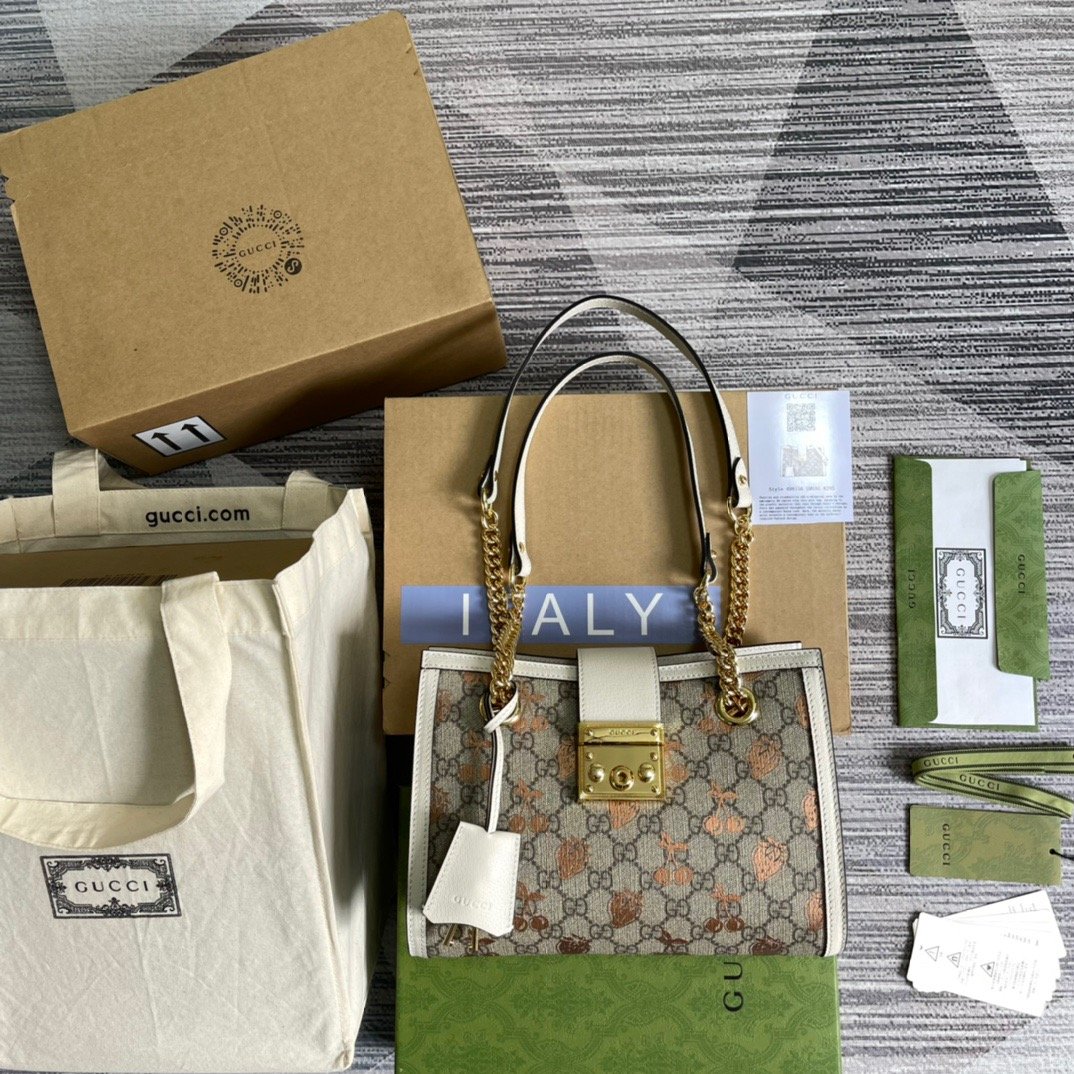 gg Padlock Small gg Strawberry Shoulder Bag Beige For Women, Women’s Bags 10in/26cm gg