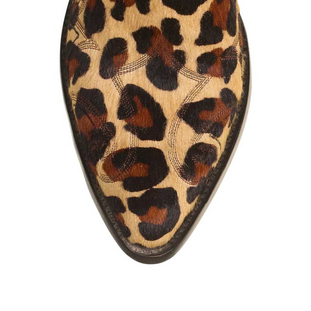 Embroidered Calf Hair Cheetah Pattern Brown Western Boots for Women