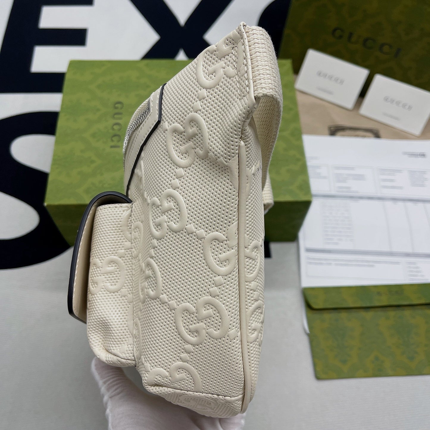 gg Embossed Belt Bag White gg Embossed For Men 11in/28cm gg