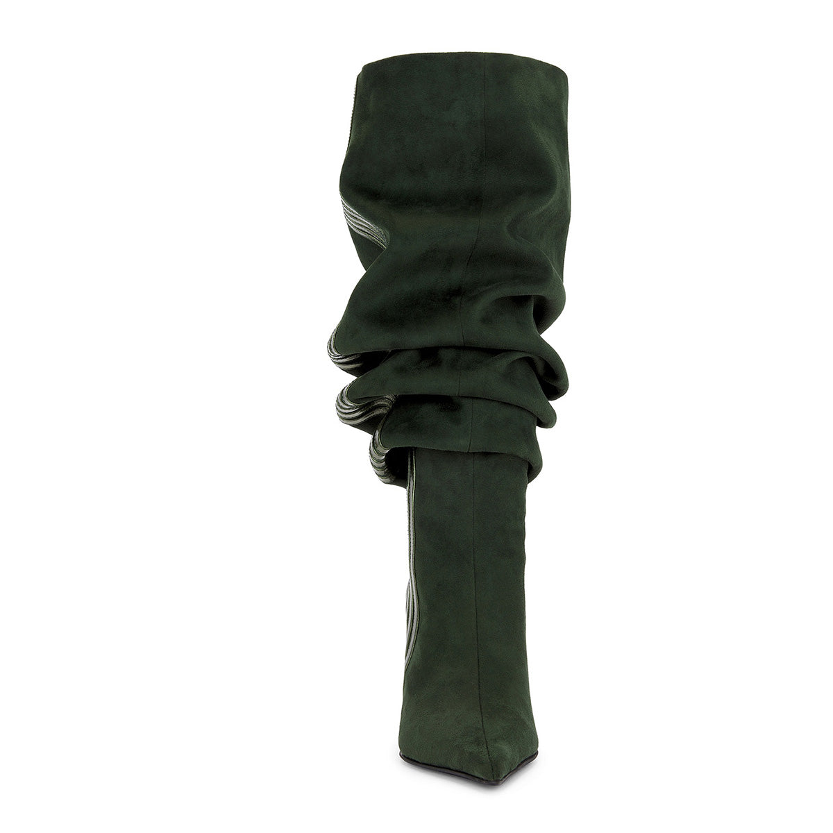 Deep Green Stripes Pointed Toe Stiletto Heel Slouch Boots for Women