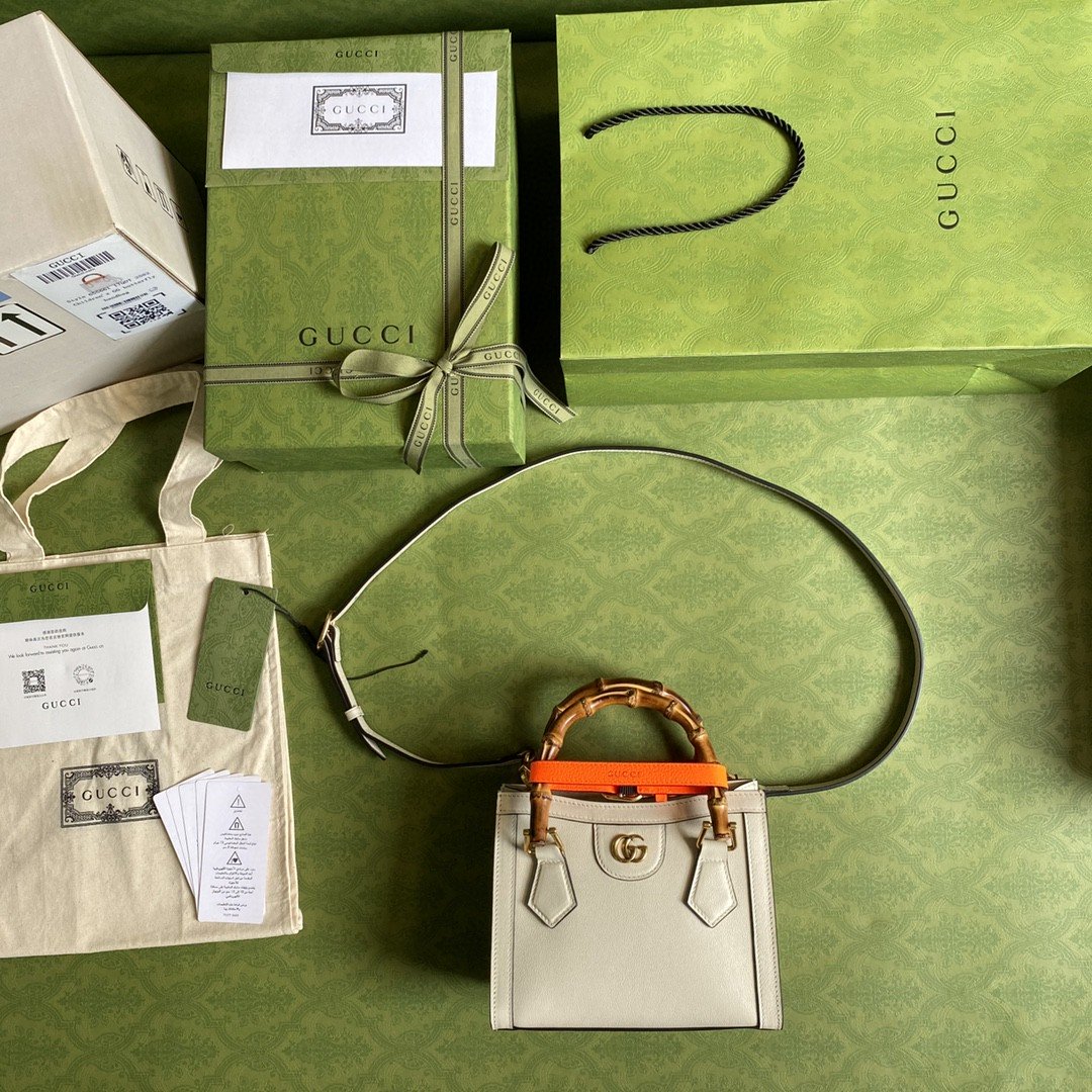 gg Diana Mini Tote Bag White For Women 8in/20cm gg 702732 U3ZDT 9196
