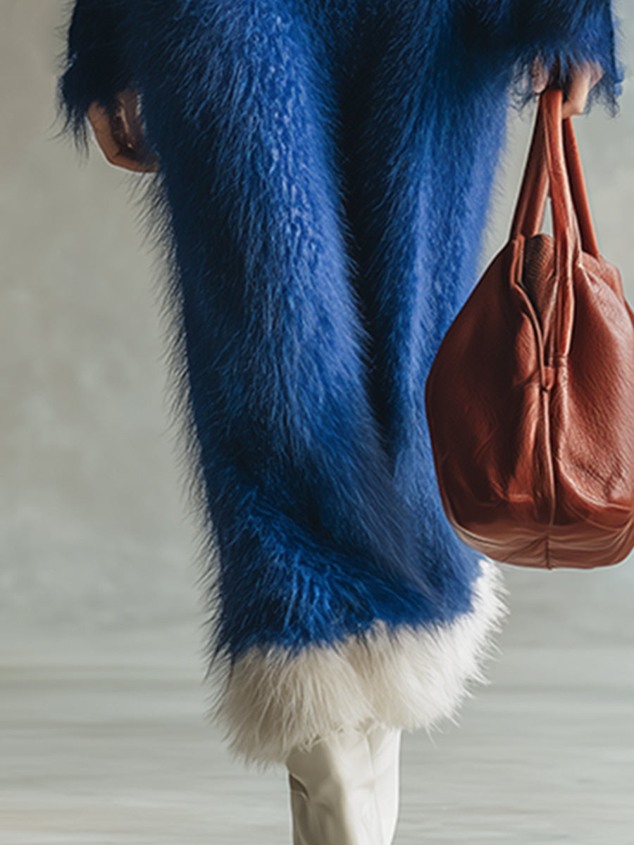 Elegant And Warm Royal Blue Long-haired Knit Maxi Dress