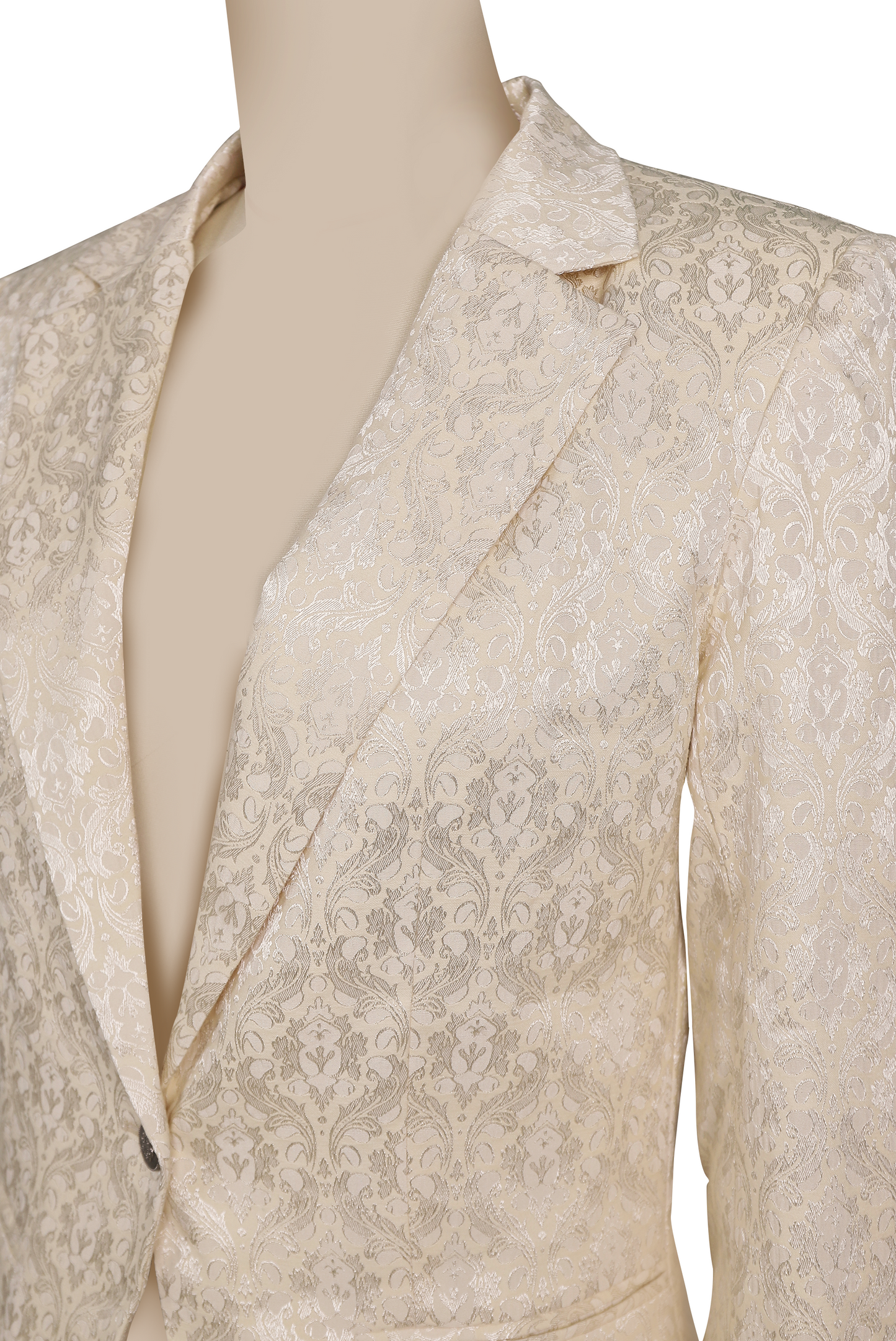 Beige Jacquard Single-Breasted Blazer