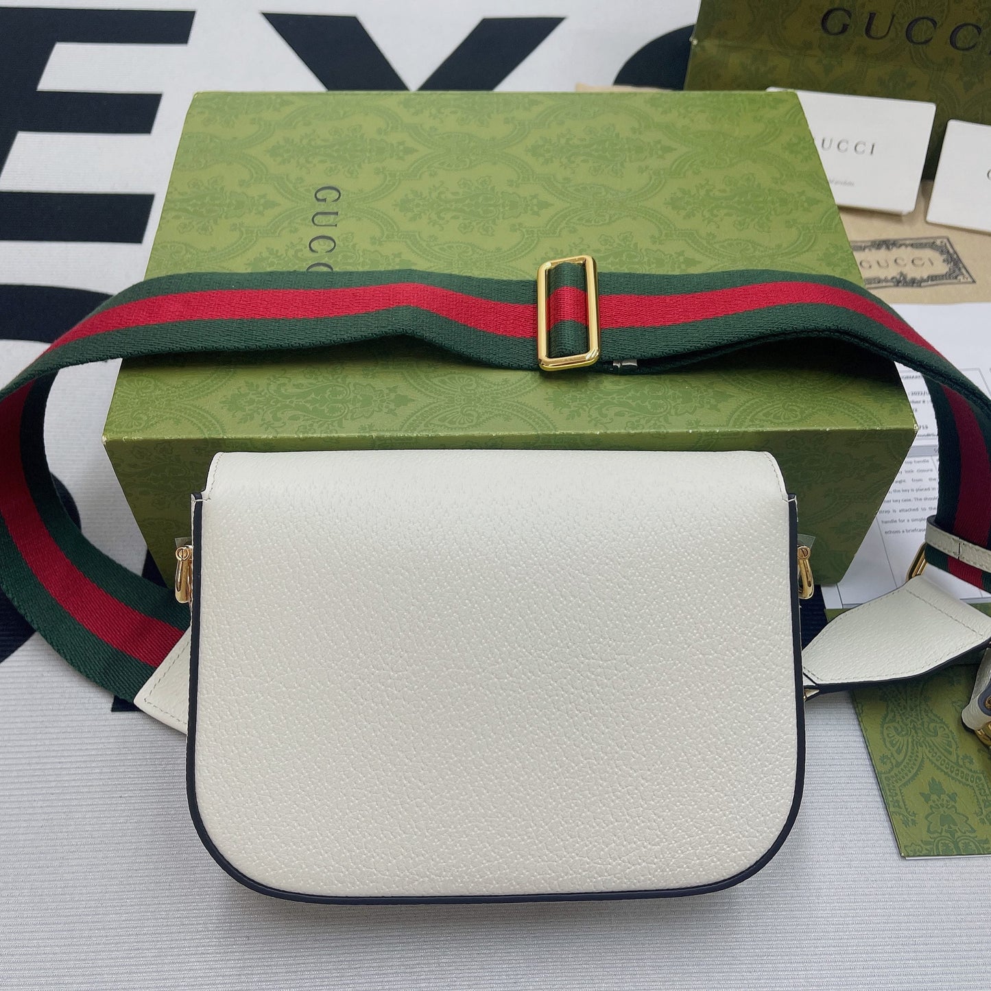 gg x Adidas Horsebit 1955 Mini Bag White For Women, Women’s Bags 8.1in/21cm gg 658574 U3ZDG 8727