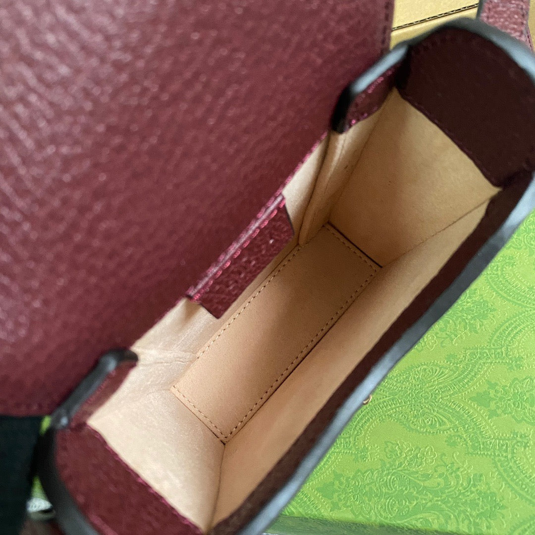 gg Horsebit 1955 Mini Bag Beige And Burgundy gg Supreme Canvas For Women 6.7in/17cm gg 625615F6B3G9865