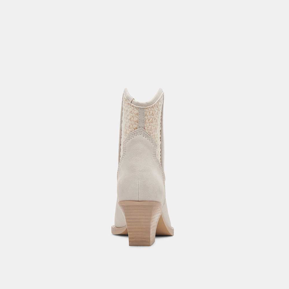 Beige Sand-Tone Pointed Toe Chunky Heel Cowgirl Booties