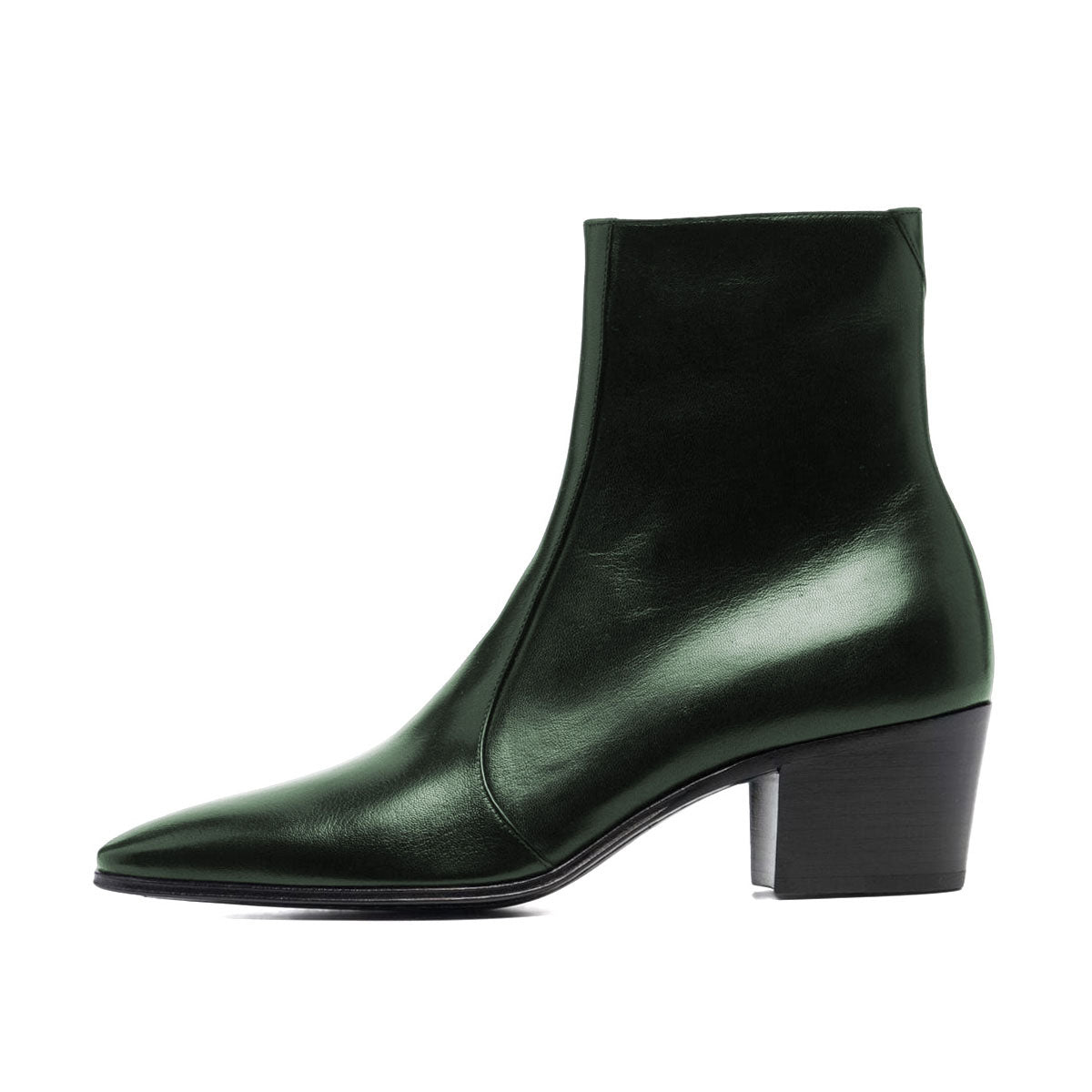 Dark Green Almond Toe Chunky Heel Side Zipper Short Boots for Women