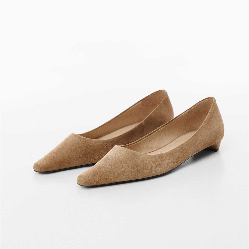 Beige Faux Suede Snip Toe Block Heel Slip-On Formal Pumps