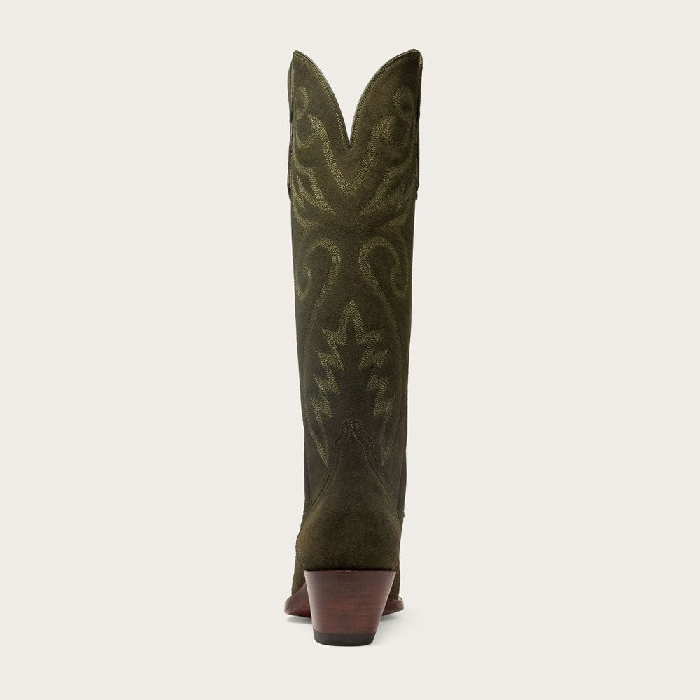 Fashion Olive Snip Toe Chunky Heel Pull-On Embroidered Cowgirl Boots